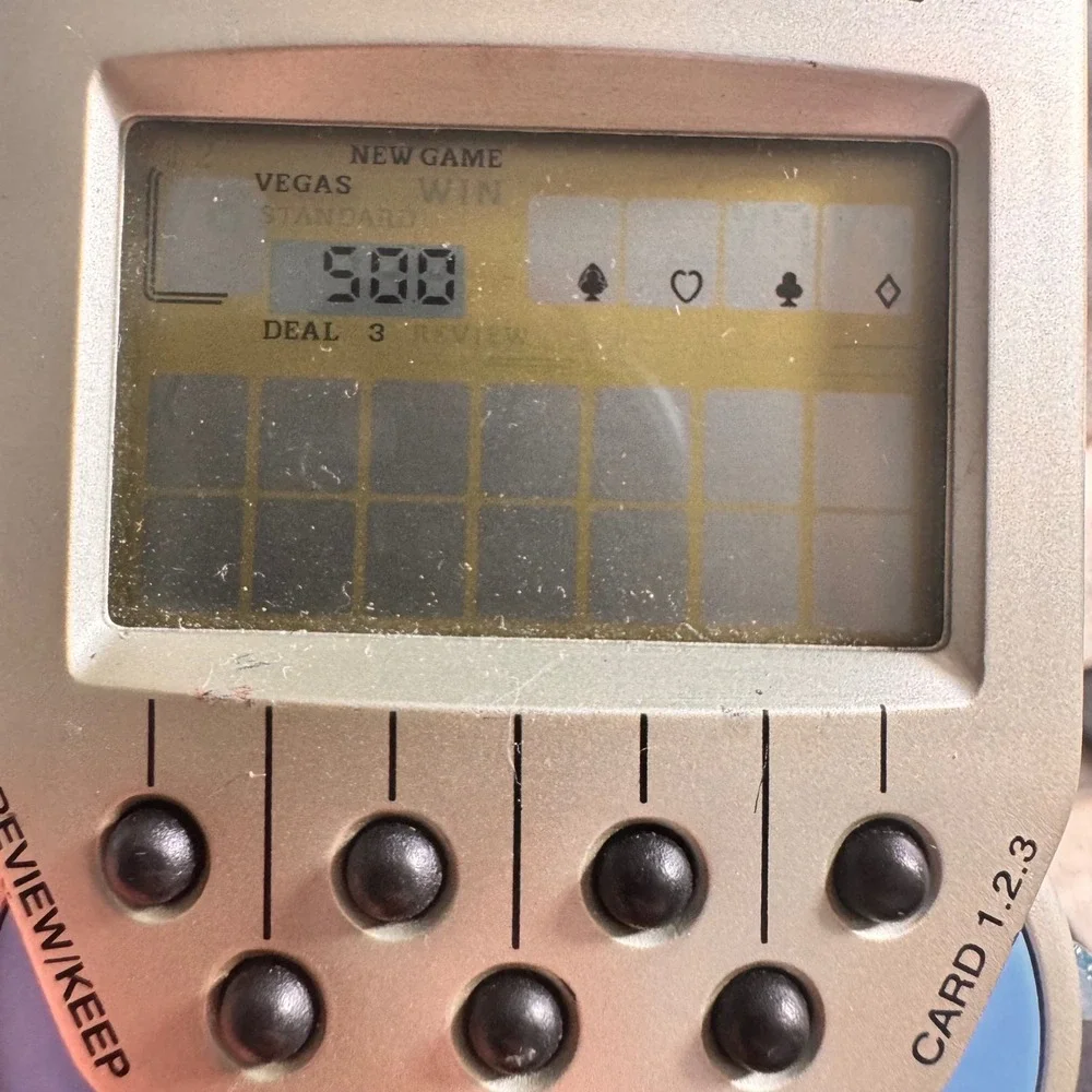 Excalibur‎ e-Solitaire Handheld Electronic Card Game Silver Vintage 500-1 WORKS!